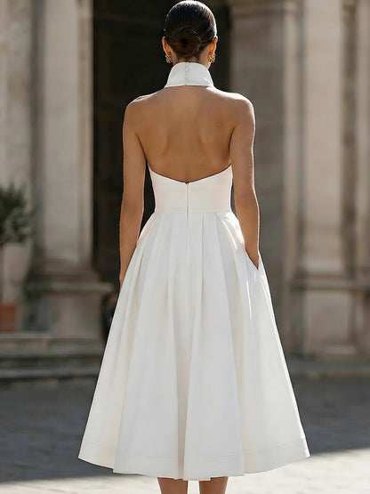 Structured Halter Collar A-Line Midi Dress