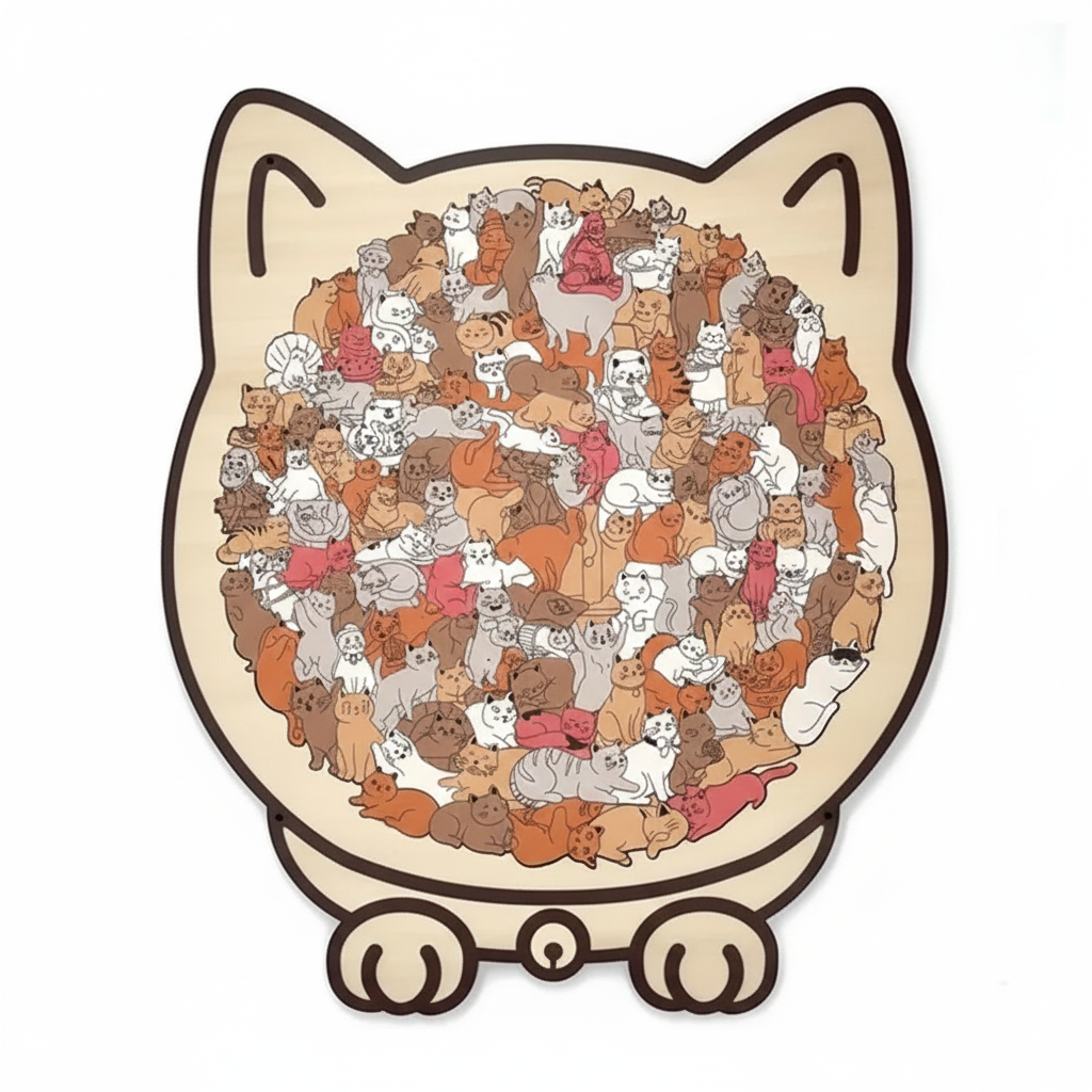 WhiskerPop - Cat-Shaped Wooden Puzzle