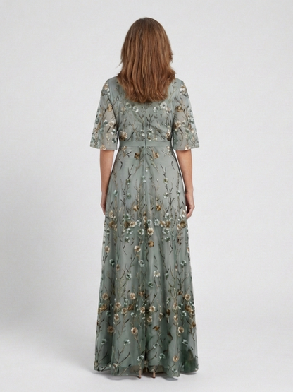Ellis & Johnson™  | Floral V Neck Short Sleeve Maxi Dress
