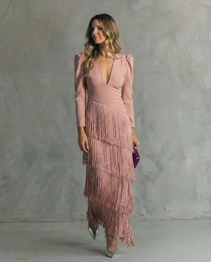 Violet & Grace - Clara™ | Elegant midi dress with fringe sleeves