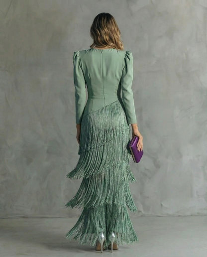 Violet & Grace - Clara™ | Elegant midi dress with fringe sleeves